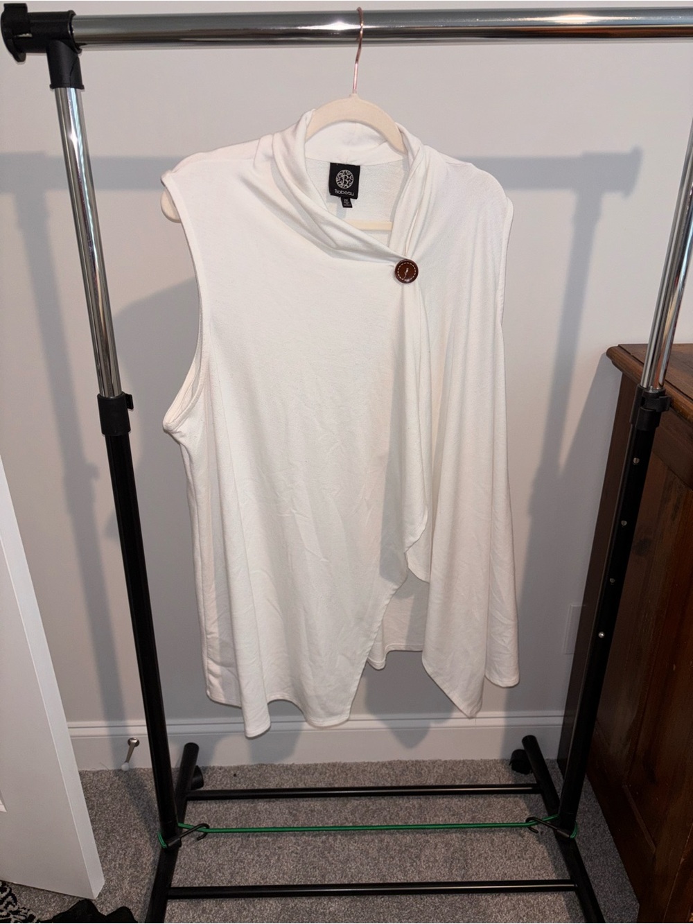 bobeau White Sleeveless Draped Tunic with Button Detail